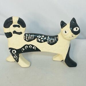 Whimsical Cat Folk Art Pottery Brown Cream by Ganz Very Good condition - No crac